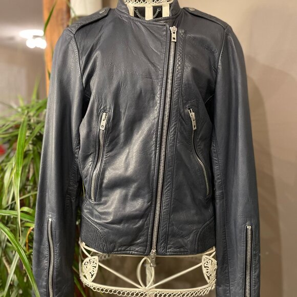 Rag + Bone Navy Blue Leather Jacket - Picture 3 of 3